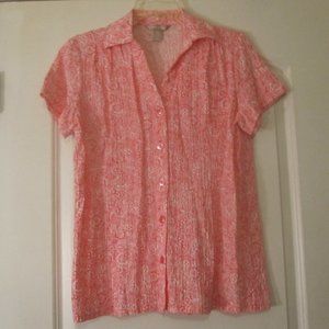 White Stag V-Neck Top.SS Pink&White Paisley Sz.S